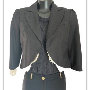 Womens True Meaning Pinstriped + LACE  jacket BLAZER Size: Small 2 4 EUC!